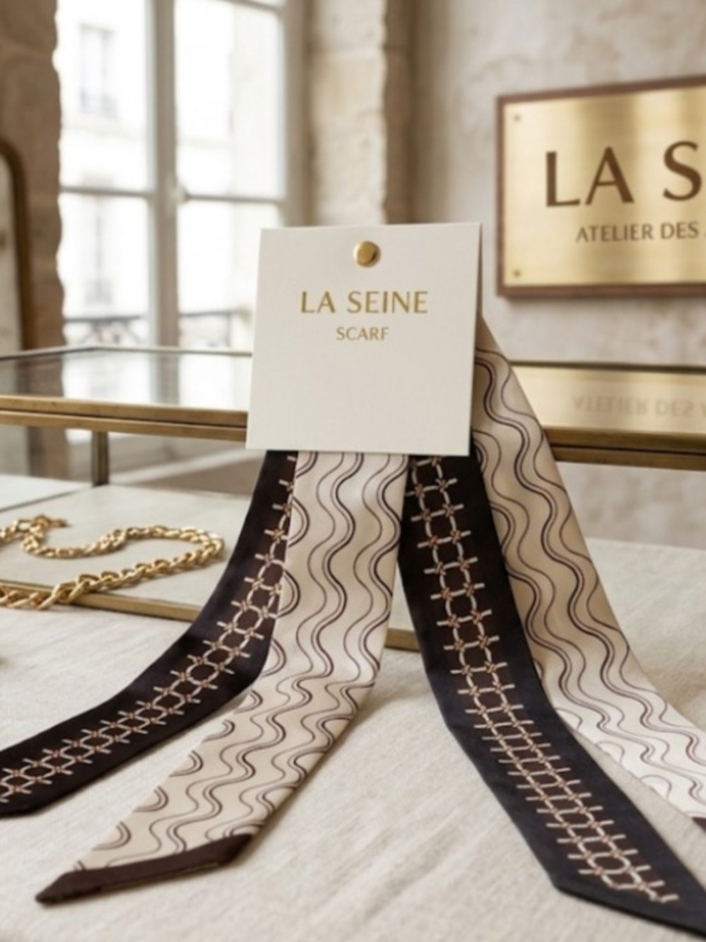 NWT La Seine Skinny Scarf Pack of 2 | 34" x 2" Bag Accessory & Hair Ribbon